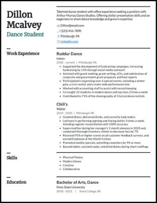 how to make a dance resume